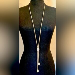 Chicos Crystal Pave Lariat Rope Silver Fashion Pendant Necklace